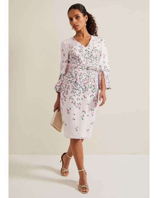 Phase Eight White 's Petite Giovanna Floral Belted Dress