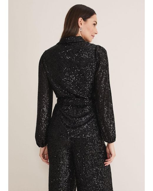 Phase Eight Black Florentine Sequin Blouse Co-Ord