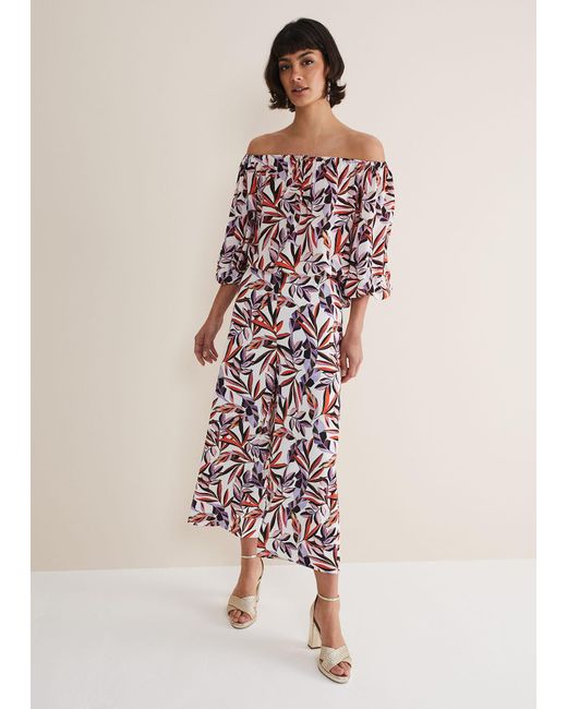 Phase Eight Pink Lois Leaf Print Culottes