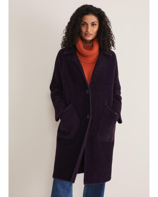 Phase Eight Blue Floressa Fluffy Knit Coat