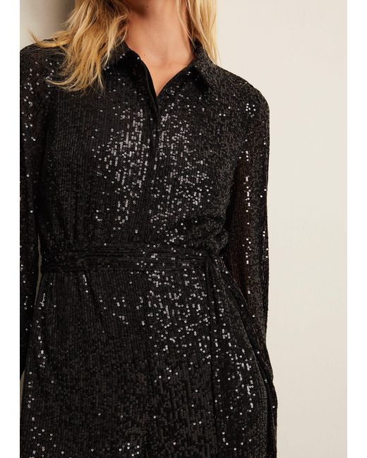 Phase Eight 's Alessandra Black Sequin Shirt Jumpsuit