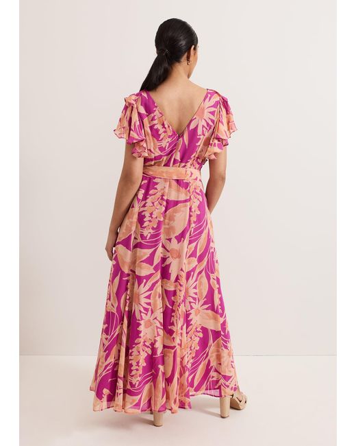 Phase Eight Pink Petite Dinara Printed Frill Detail Maxi Dress