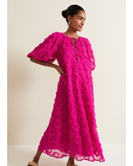 Phase Eight 's Bella Pink Textured Midi Dresss