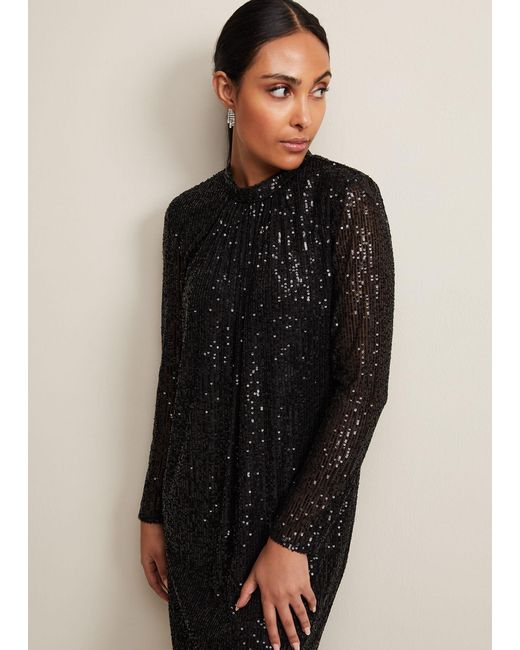 Phase Eight Natural 's Petite Cindy Black Sequin Midi Dress
