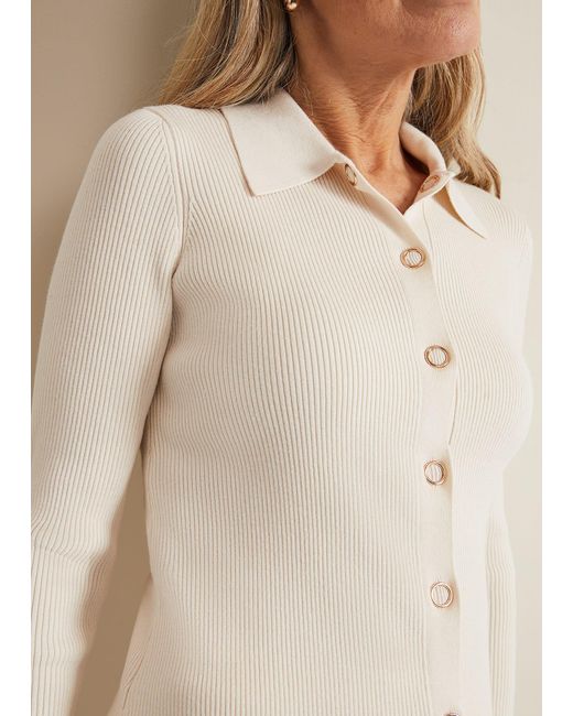 Phase Eight Natural 's Irina Ribbed Button Detail Knit Top
