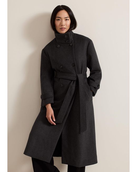 Phase Eight Black Paloma Funnel Neck Wool Smart Coat