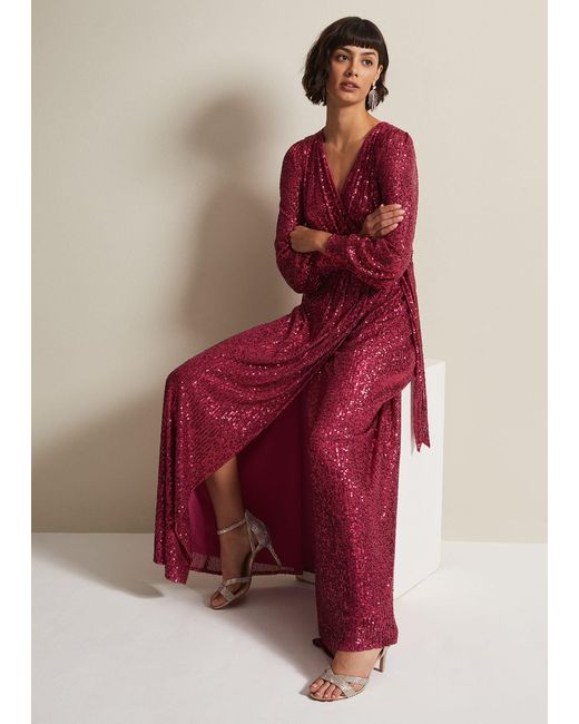 Phase Eight Red 's Amily Pink Sequin Maxi Dress