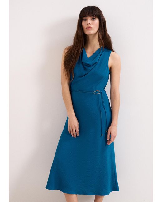 Phase Eight Blue Cassidy Cowl Neck Texture Midi Dress