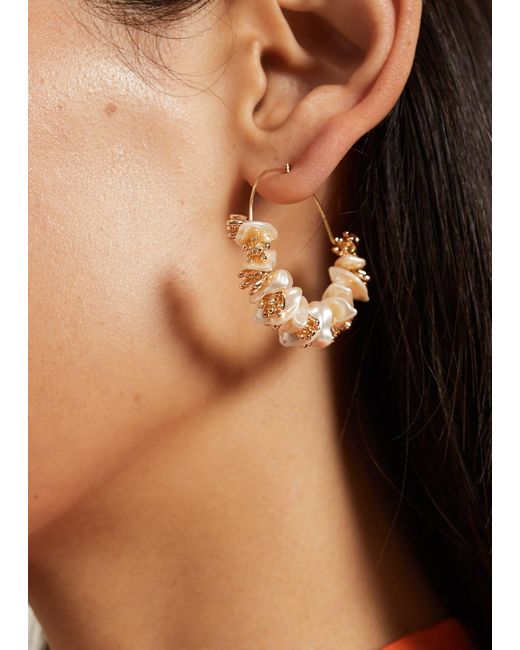 Phase Eight Natural 's Pearl Detail Hoop Earrings