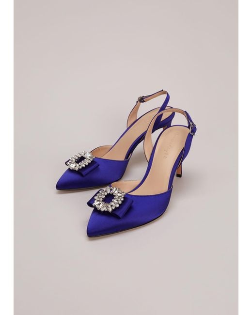 Phase Eight Blue Satin Embellished Slingback Heels