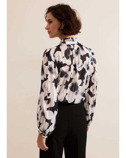 Phase Eight Black Feya Floral Print Blouse