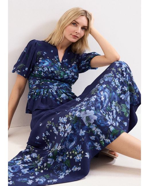 Phase Eight Blue Maeve Floral Print Skirt