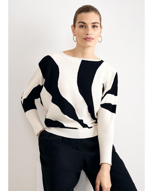 Phase Eight White Lopy Printed Batwing Slash Neck Jumper
