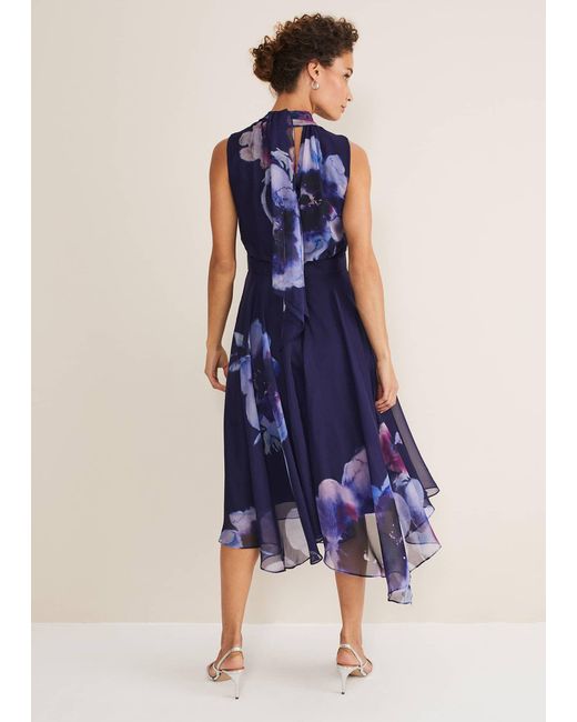 Phase Eight Blue Lucinda Chiffon Floral Midi Dress