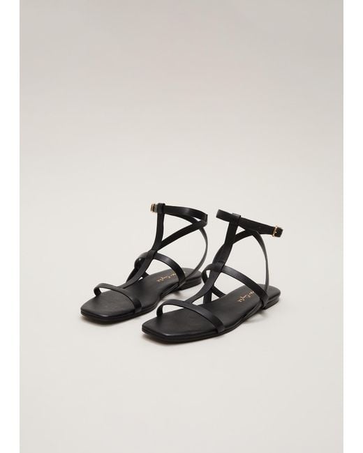 Phase Eight Black Strappy Flat Sandals