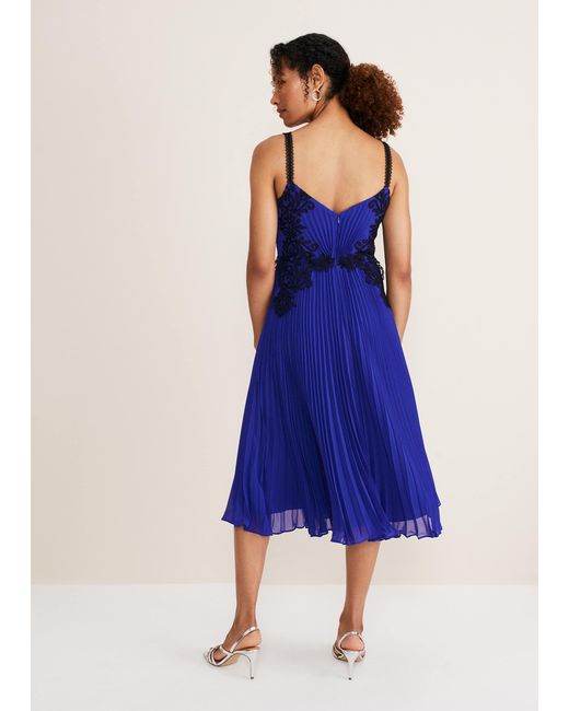 Phase Eight Blue Tiffany Lace Pleated Midi Dress