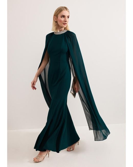 Phase Eight Blue Bridie Jewelled Cape Maxi Dress