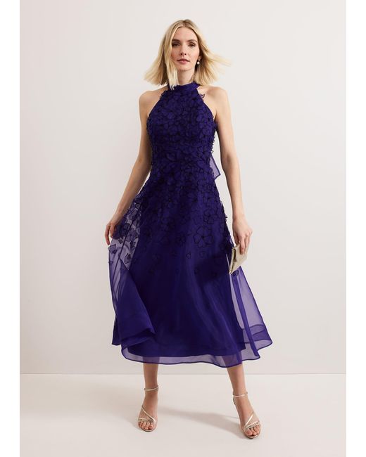 Phase Eight Blue Georgie Beaded Flower Midaxi Dress