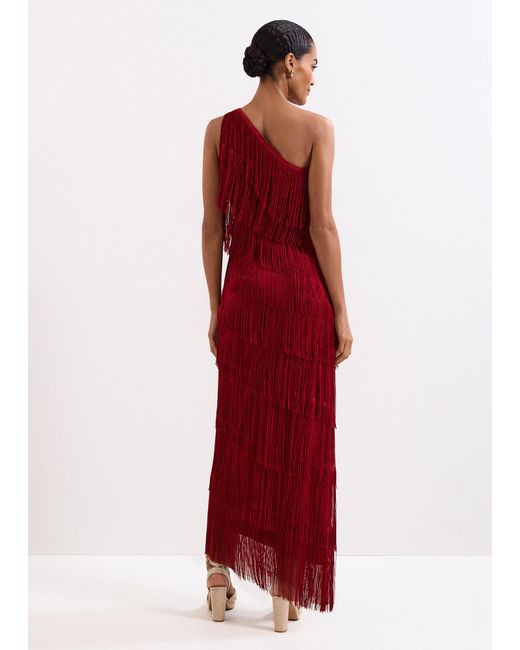 Phase Eight Red Otto One Shoulder Fringe Maxi Dress