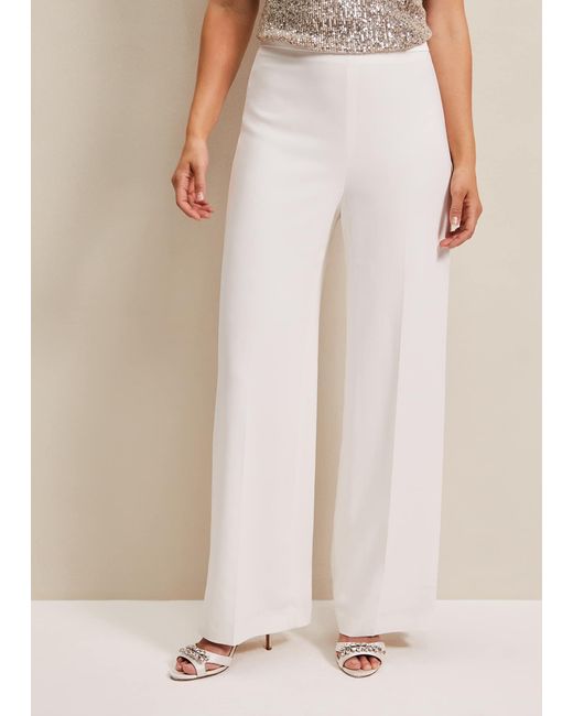 Phase Eight Natural Beatriz Satin Wide Leg Bridal Trousers