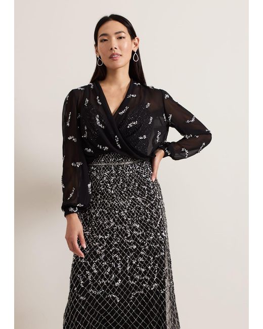 Phase Eight Black Annette Sequin Embellished Cover Up