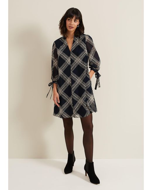 Phase Eight Blue 's Cora Check Navy Tunic Dress