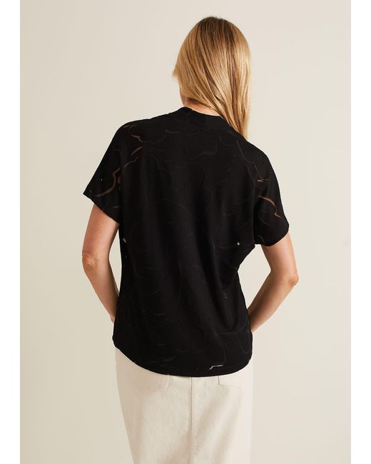 Phase Eight Black Linda Linear Leaf Burnout Top