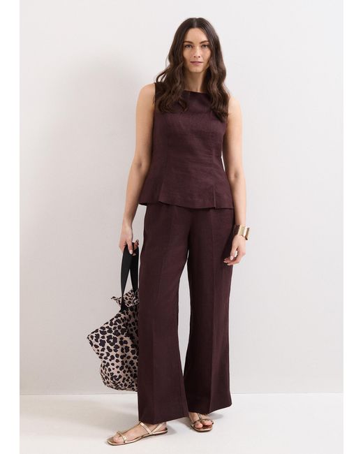Phase Eight Red Petite Zoey Linen Wide Leg Trousers