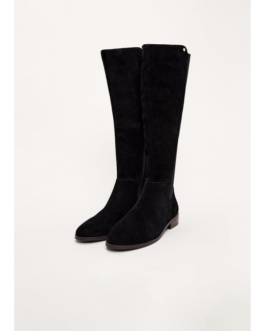 Phase Eight Black Leather Flat Knee High Boots