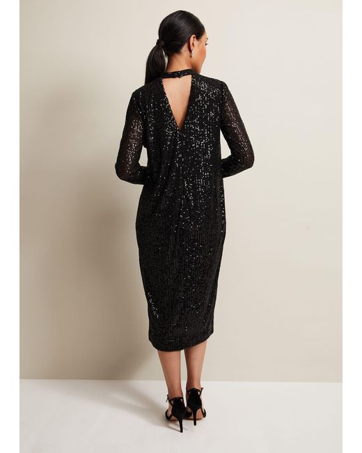 Phase Eight Natural 's Petite Cindy Black Sequin Midi Dress