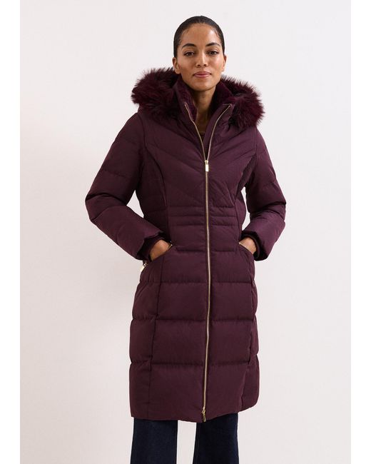 Phase Eight Purple Amber Fur Hood Puffer Coat
