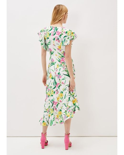 Phase Eight White Evelin Printed Frill Hem Dress