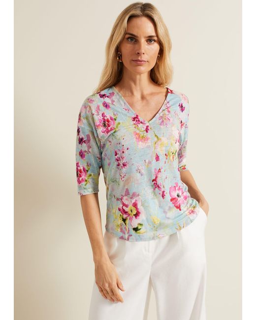 Phase Eight Natural 's Flossie Floral Linen Top