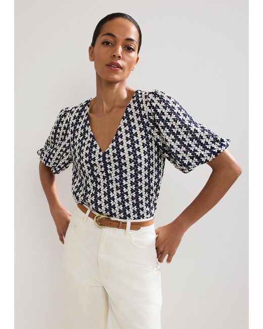 Phase Eight Multicolor Alba Textured Puff Sleeve Top