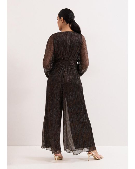 Phase Eight Black Petite Rachel Plisse Metallic Jumpsuit