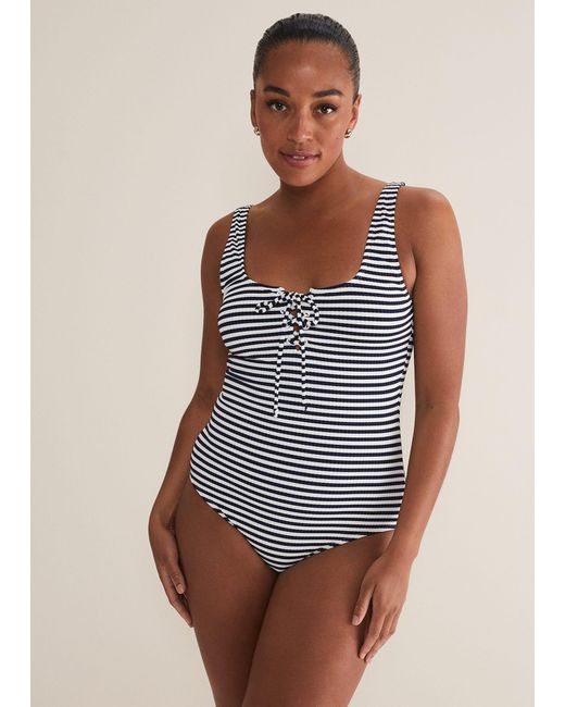 Phase Eight Blue Striped Ribbed Swimsuit