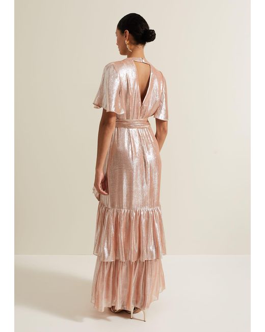 Phase Eight Natural 's Fleur Metallic Maxi Dress