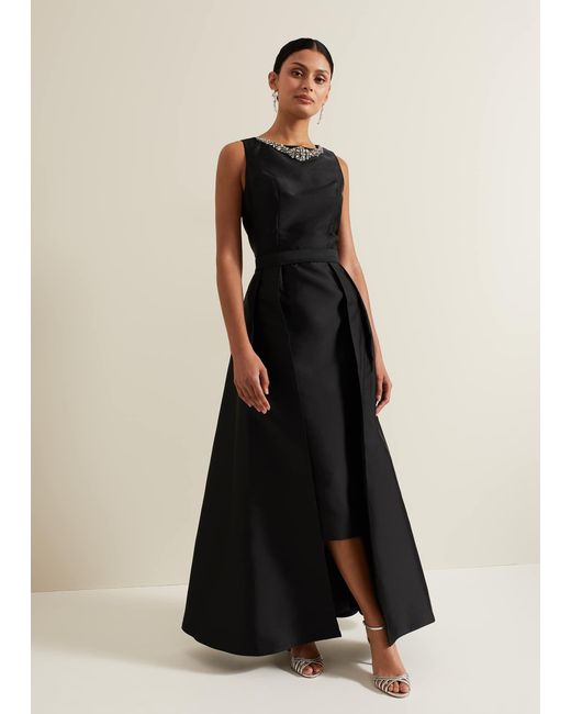 Phase Eight Black Yisanne Satin Embelished Dress