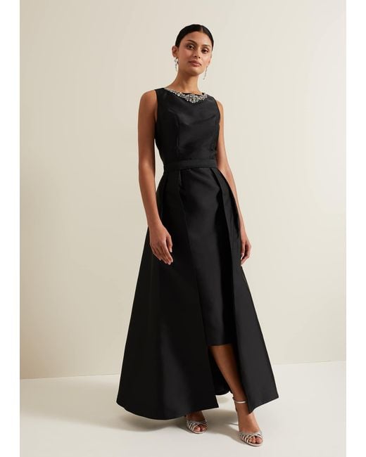 Phase Eight 's Yisanne Black Satin Embellished Maxi Dress