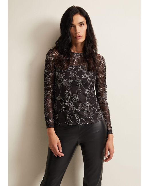 Phase Eight Brown 's Breanna Floral Print Mesh Top