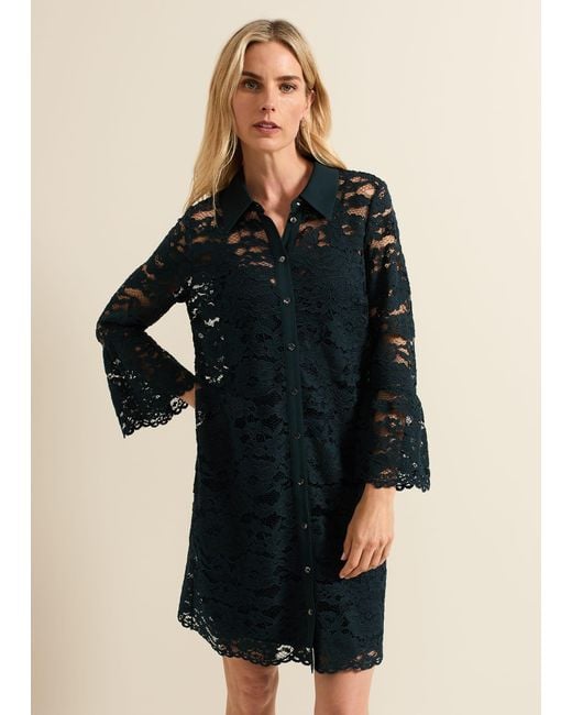 Phase Eight Black 's Rojina Teal Lace Shirt Dress