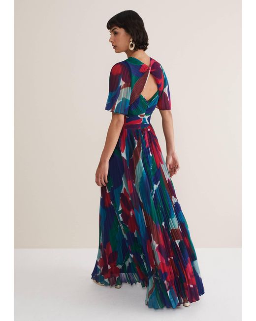 Phase Eight Blue Priscilla Abstract Floral Pleated Maxi Dress