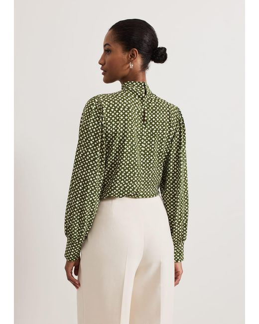 Phase Eight Green Esme High Neck Printed Top