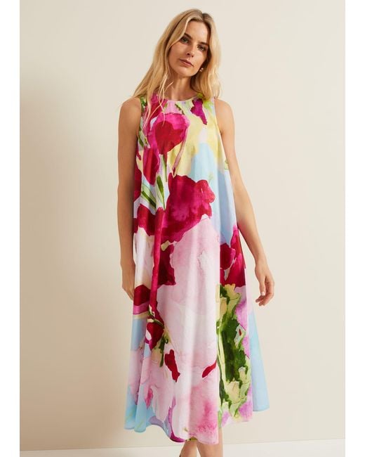 Phase Eight Pink 's Leila Cotton Floral Midi Dress