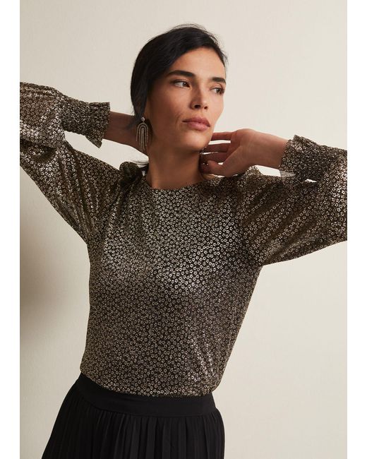 Phase Eight Black Valery Plisse Foil Top