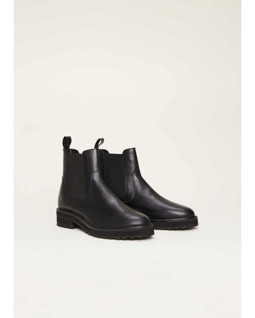 Phase Eight Black Casual Leather Pull On Ankle Boots