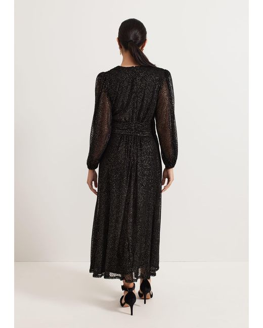 Phase Eight Black Petite Emre Shimmer Burnout Midi Dress