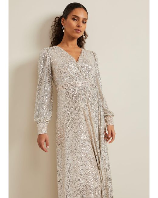 Phase Eight Natural 's Petite Amily Sequin Maxi Dress
