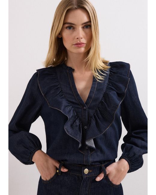 Phase Eight Blue Alexia Denim Ruffle Blouse