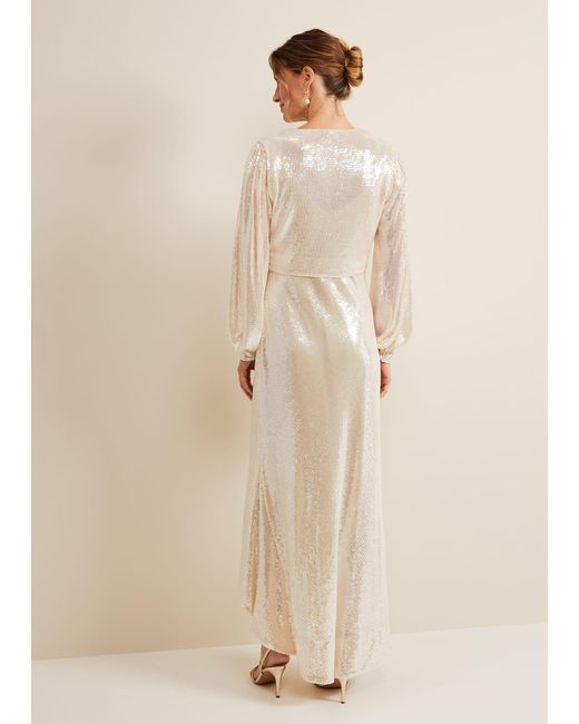 Phase Eight Natural Jamila Sequin Overlay Maxi Dress
